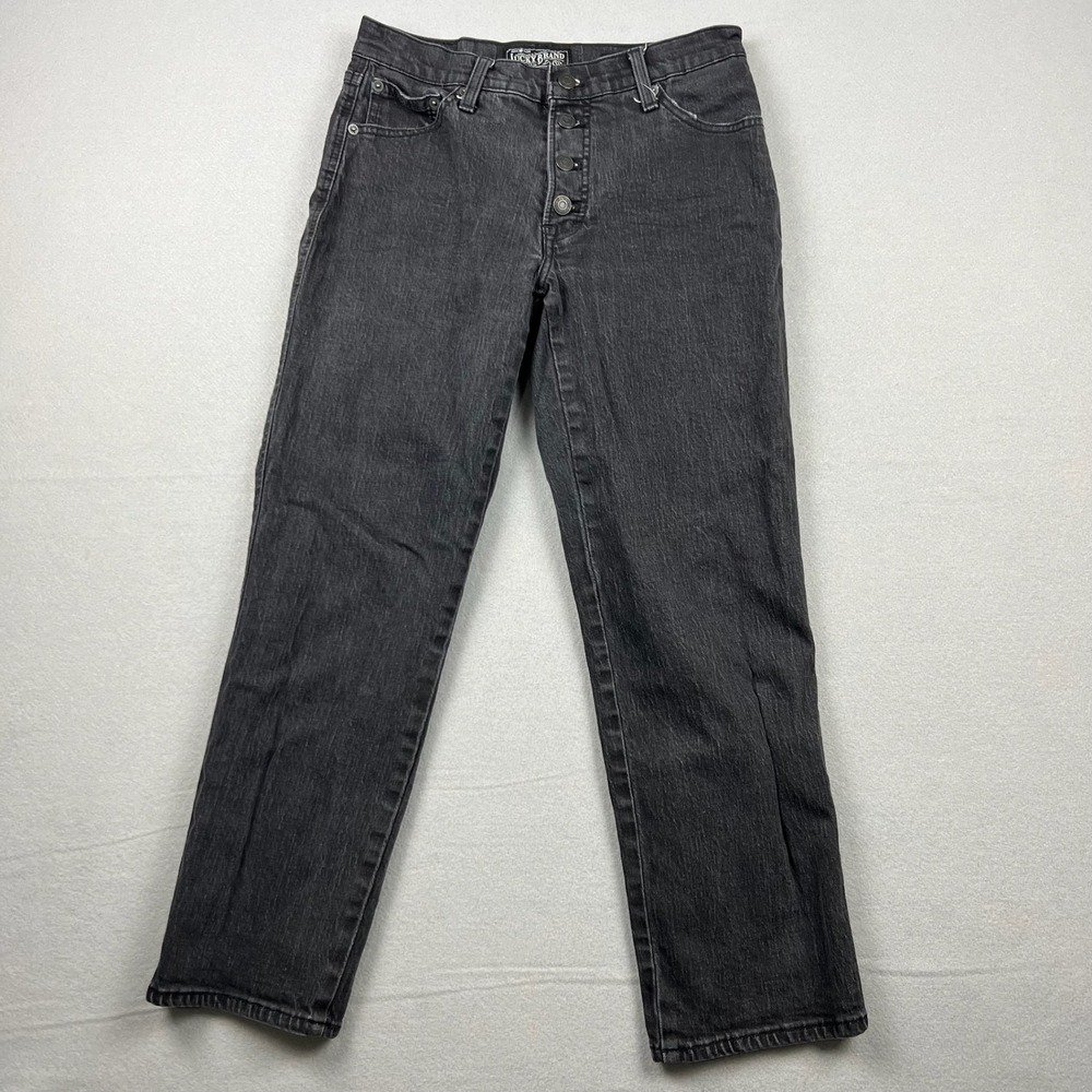 Lucky Brand Womens 4/27 Black Authentic Straight Crop Button Fly Jeans